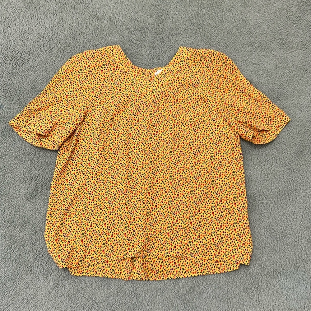 Vtg Valentino Miss V Colorful Geometric V Neck Back Button Short Sleeve Blouse